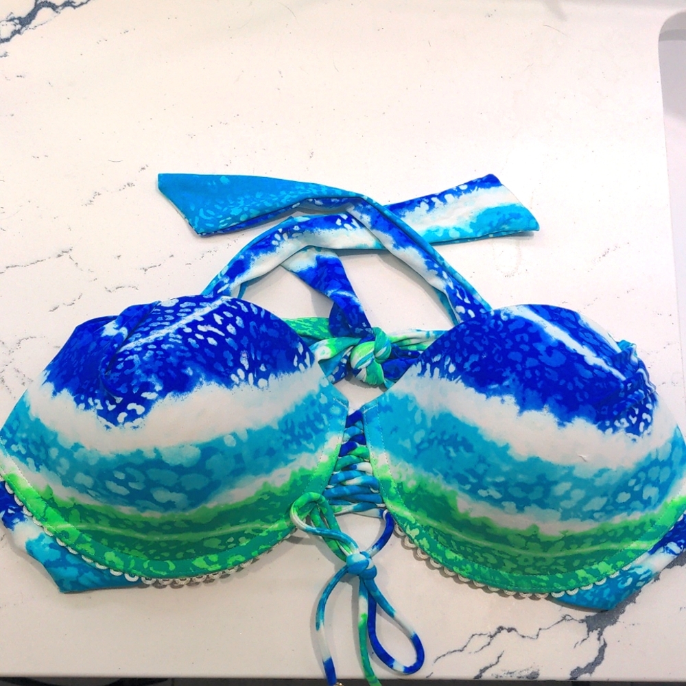 Blue, Green, and White Coco Reef Bikini Top